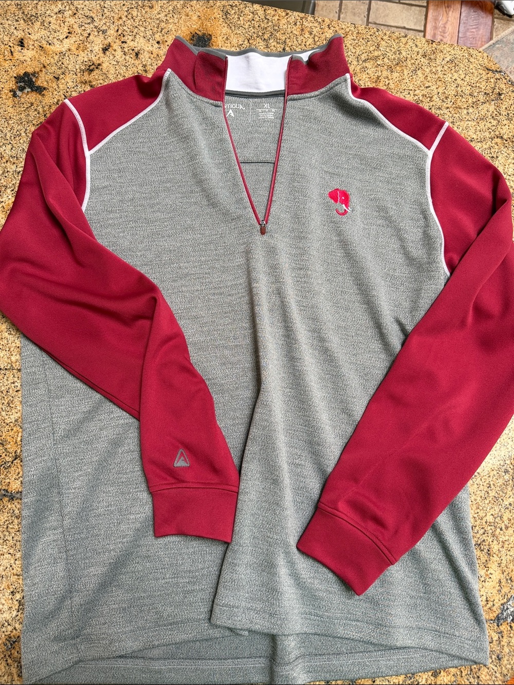 Antigua Gray and Burgundy Half-Zip Pullover